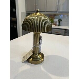 11.5" Fluted Metal Rechargeable Library Table Lamp Brass (Includes LED Bulb)